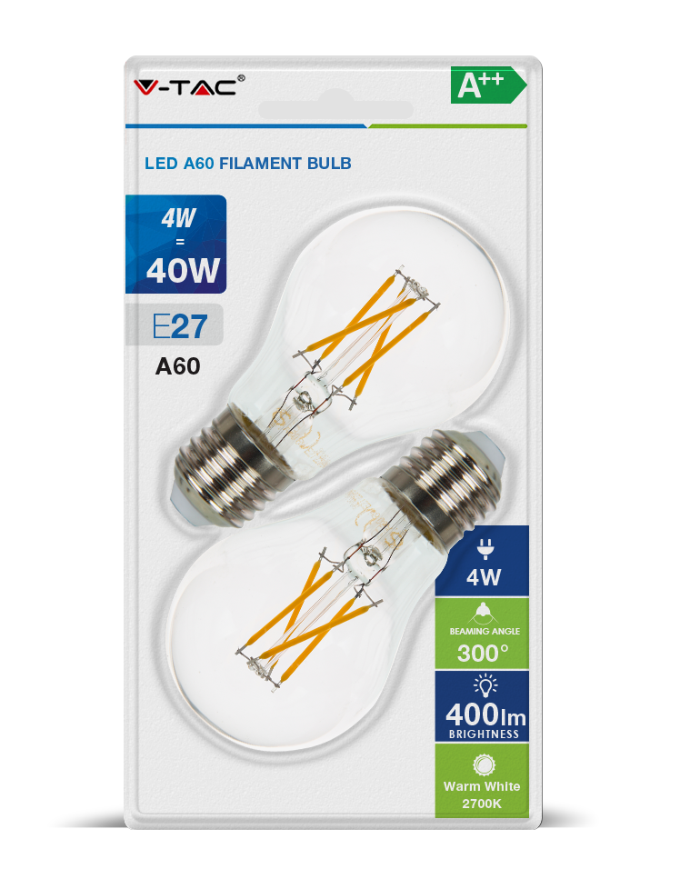 [VS14566] BLISTER PACKING DUO - LÁMPARA LED GLOBO CROSS FILAMENT A60 E27 4W 300°