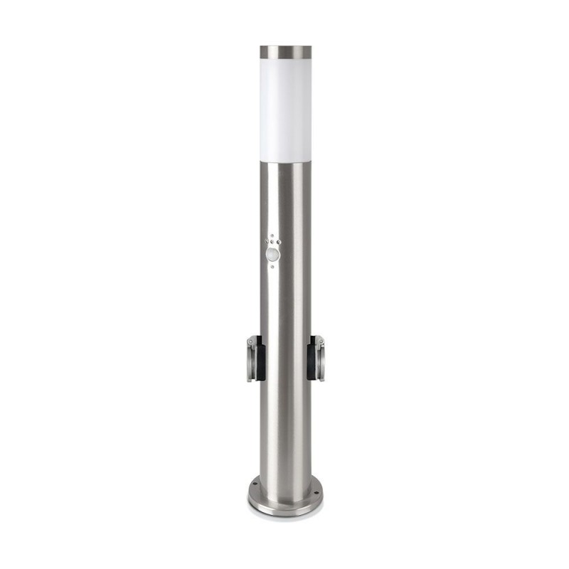 [VQ22689771] BALIZA DE JARDÍN DE ACERO INOXIDABLE E27 60CM PIR SENSOR 2 ENCHUFES ESTÁNDAR EUROPEO SATÉN-NÍQUEL IP44