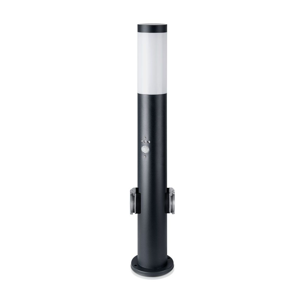 [VQ22689791] BALIZA DE JARDÍN DE ACERO INOXIDABLE E27 60CM PIR SENSOR 2 SATÉN-NÍQUEL CUERPO NEGRO IP44