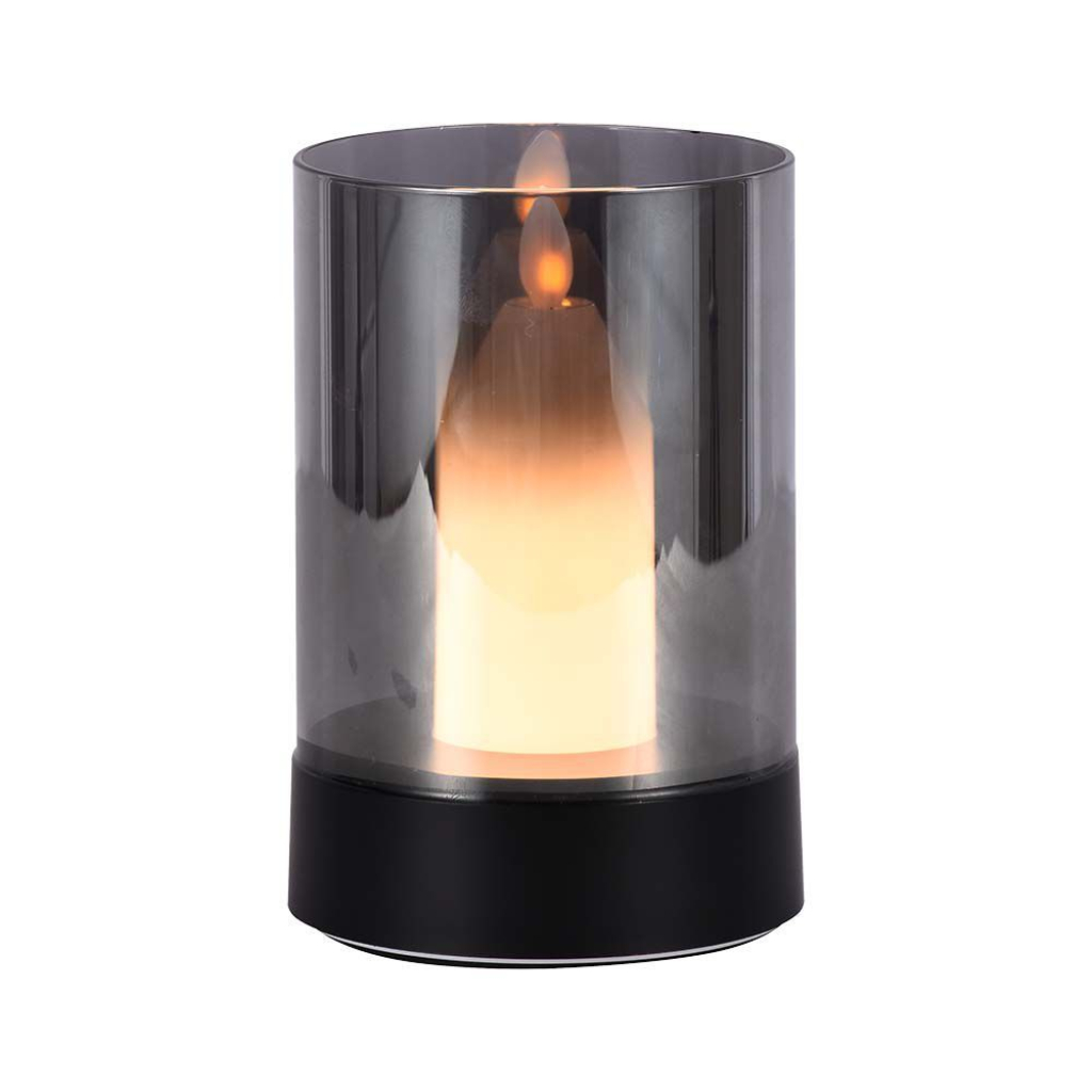 [VQ226105671] LÁMPARA DE MESA LED 2W LÁMPARA VELA NEGRA+CRISTAL AHUMADO 3000K
