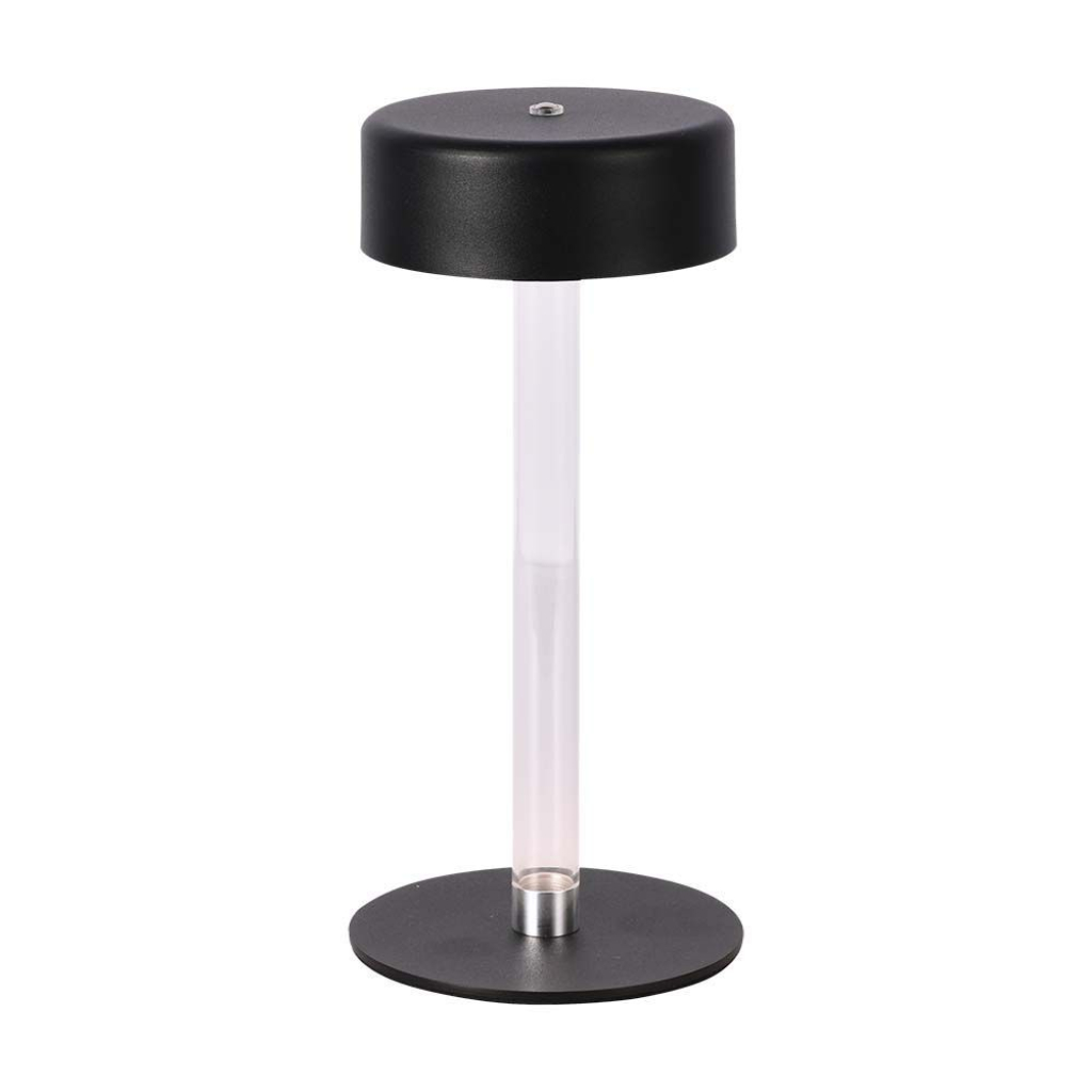 [VQ226105701] LÁMPARA DE MESA LED 3W D120X255 NEGRO+PILAR CENTRAL TRANSPARENTE CCT