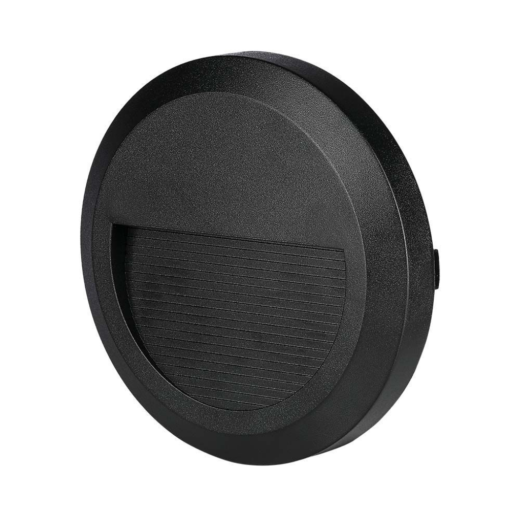 [VQ2262113171] BALIZA PARED LUZ INDIRECTA LED 2W CUERPO NEGRO REDONDO 3000K