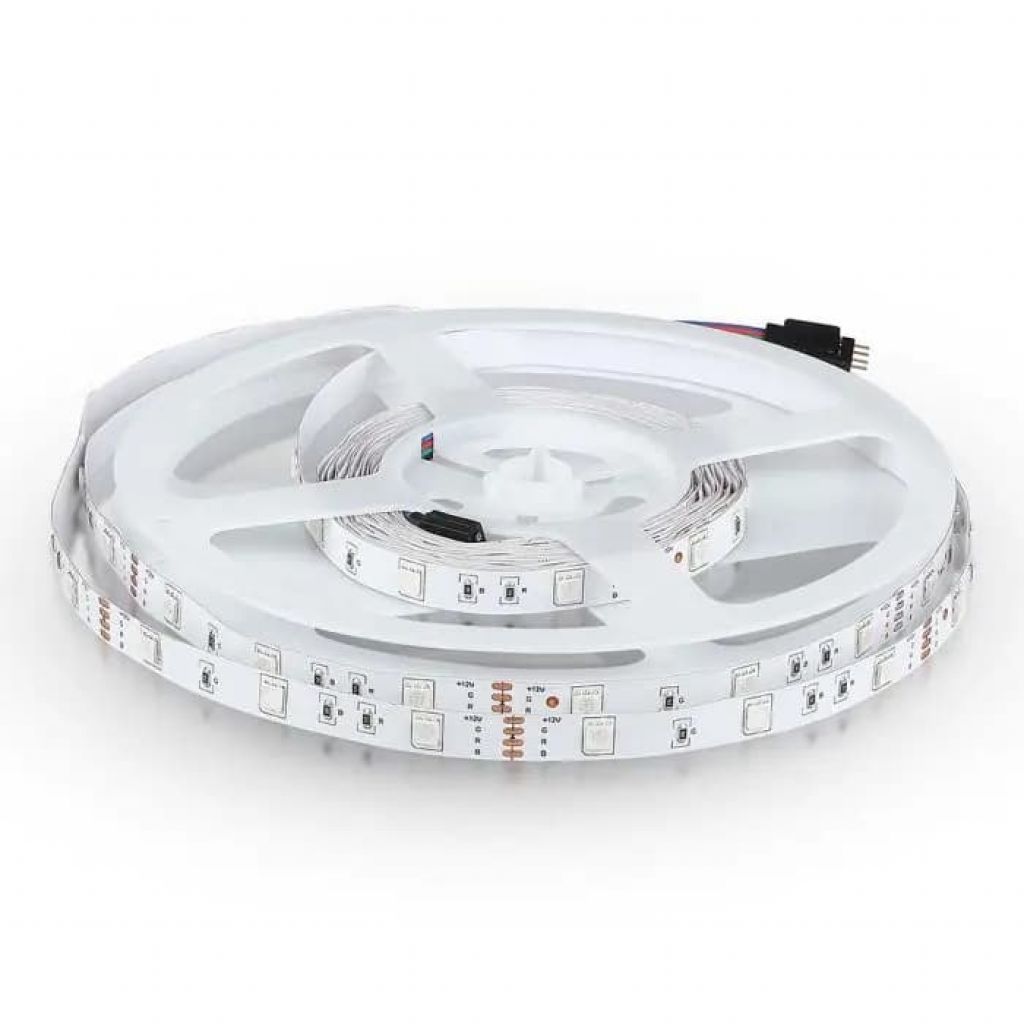 [VQ2262121241] TIRA LED V-TAC 12V DC 4W SMD 30LED/M 500LM/M PCB 10MM CRI>80 IP20 RGB (Rollo de 5 metros)