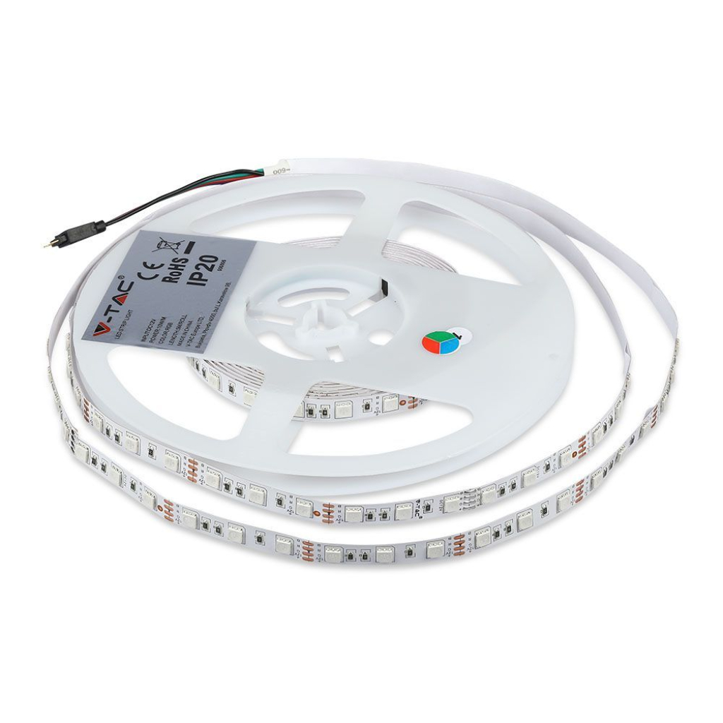 [VQ2262125581] TIRA LED V-TAC AC 100-240V 7W SMD5050 60LED/M 1000LM/M CRI>80 IP20 RGB (Rollo de 5 metros)
