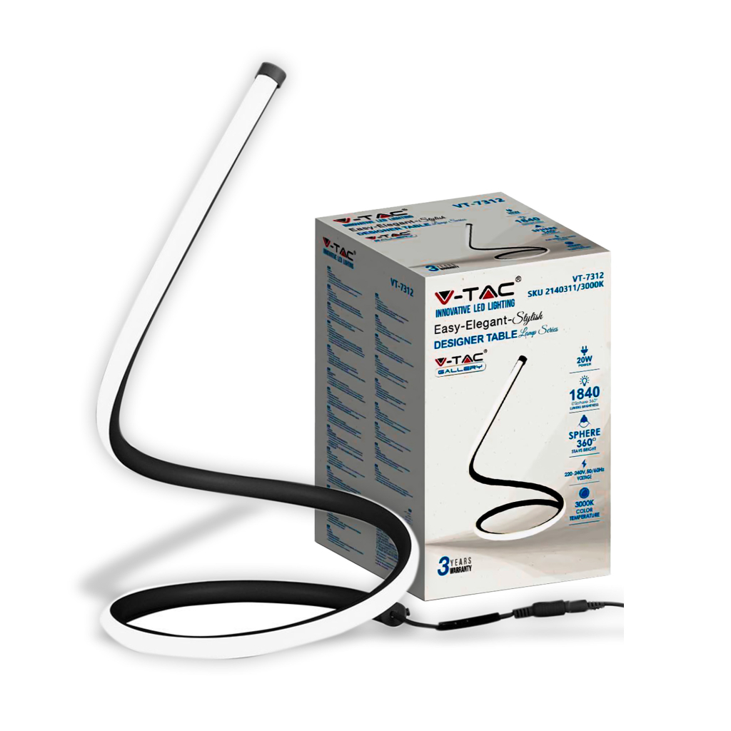 [VQ22621403111] LÁMPARA DE MESA DE DISEÑO LED 20W CON CABLE DE ENCHUFE DE LA UE + INTERRUPTOR NEGRO 3000K