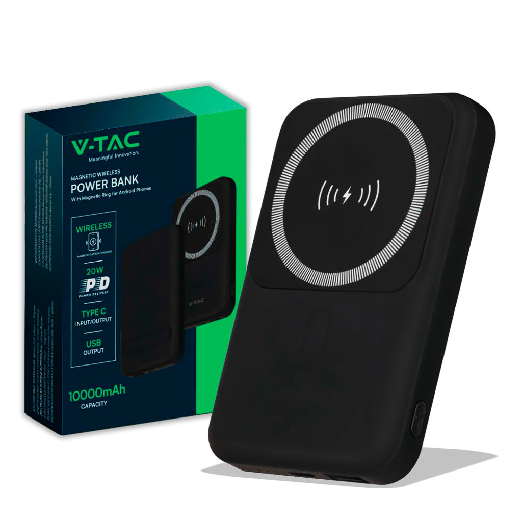 ¬[VZ46076] POWER BANK INALÁMBRICO MAGNÉTICO DE 10000 MAH CON ANILLO DE METAL NEGRO