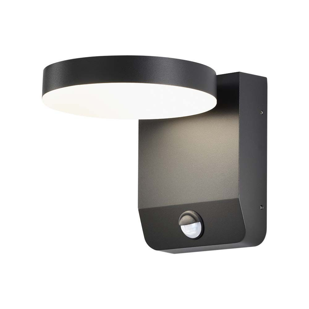 [VQ22629561] APLIQUE DE PARED LED 17W REDONDO CON SENSOR CUERPO NEGRO 3000K IP65