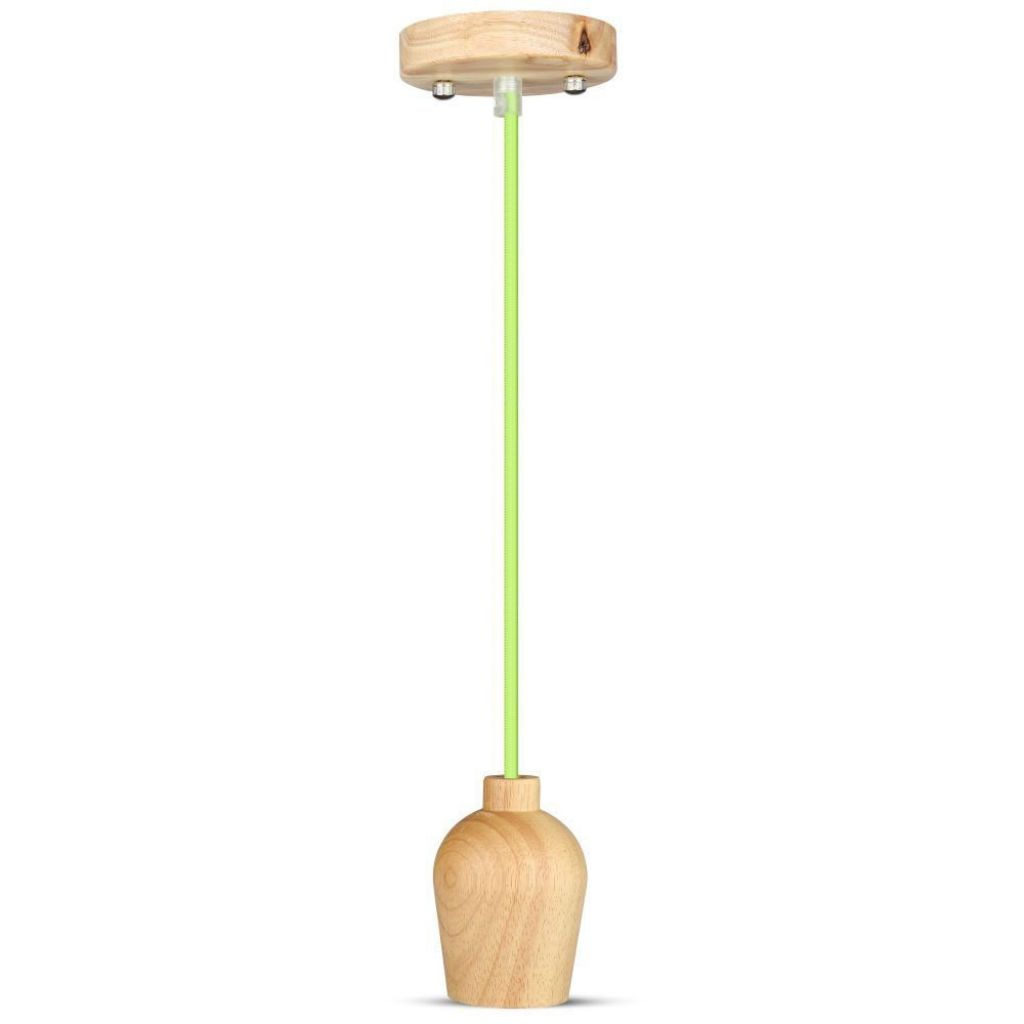[VQ22637251] LÁMPARA DE TECHO COLGANTE DE MADERA CON CABLE VERDE E27 (BOMBILLA LED)