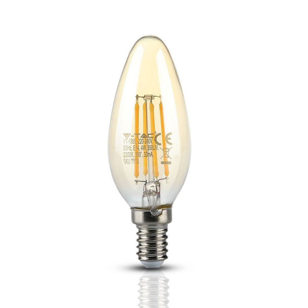 ¬[VZ14226] BOMBILLA LED V-TAC E14 TIPO VELA 4W FILAMENT 350LM 2200K