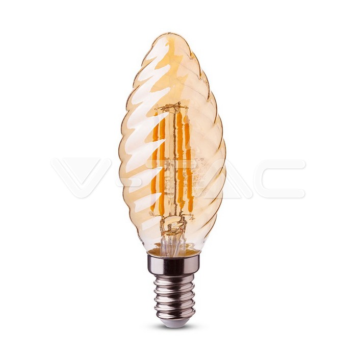 ¬[VZ14230] BOMBILLA LED 4W FILAMENTO E14 TIPO VELA ÁMBAR TWIST 2200K