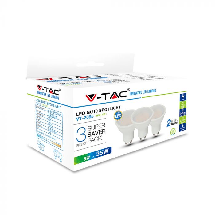 ¬[VZ14540] BOMBILLA LED 5W GU10 SMD LENTE OPACA (3UNDS/PACK) 4000K
