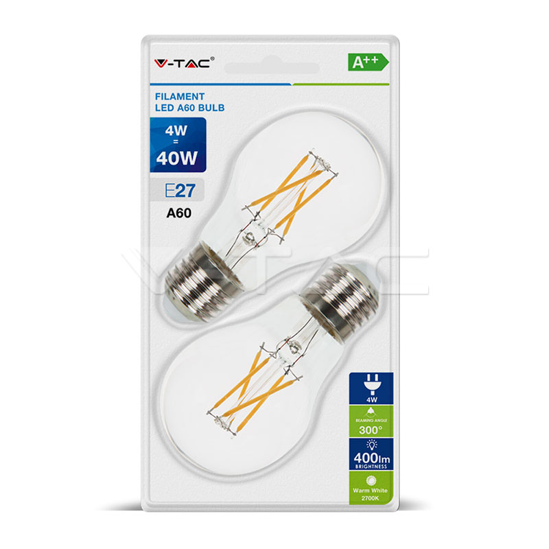 ¬[VZ14566] BOMBILLA LED V-TAC E27 A60 4W FILAMENT 400LM 2700K