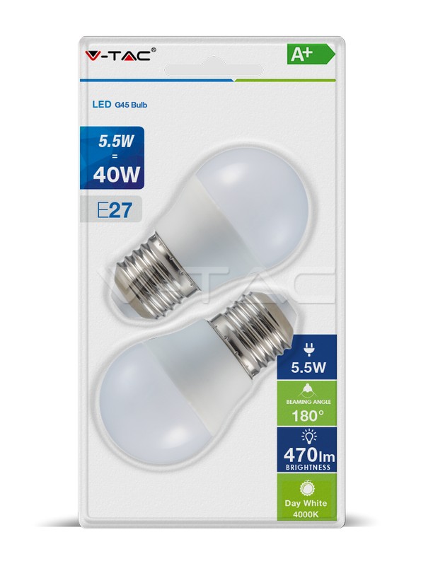 ¬[VZ14722] BOMBILLA LED V-TAC E27 G45 5.5W SMD 470LM 4000K