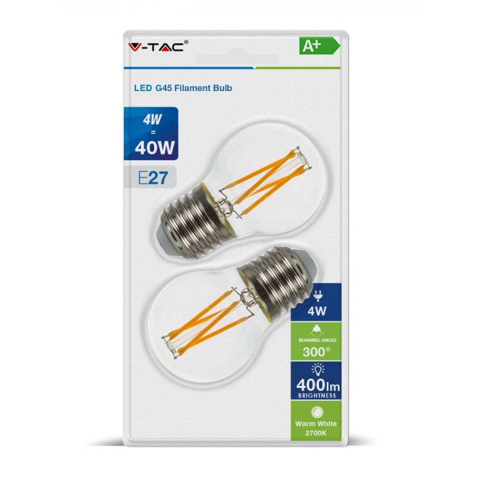 ¬[VZ14734] BOMBILLA LED V-TAC E27 G45 4W FILAMENT 400LM 2700K