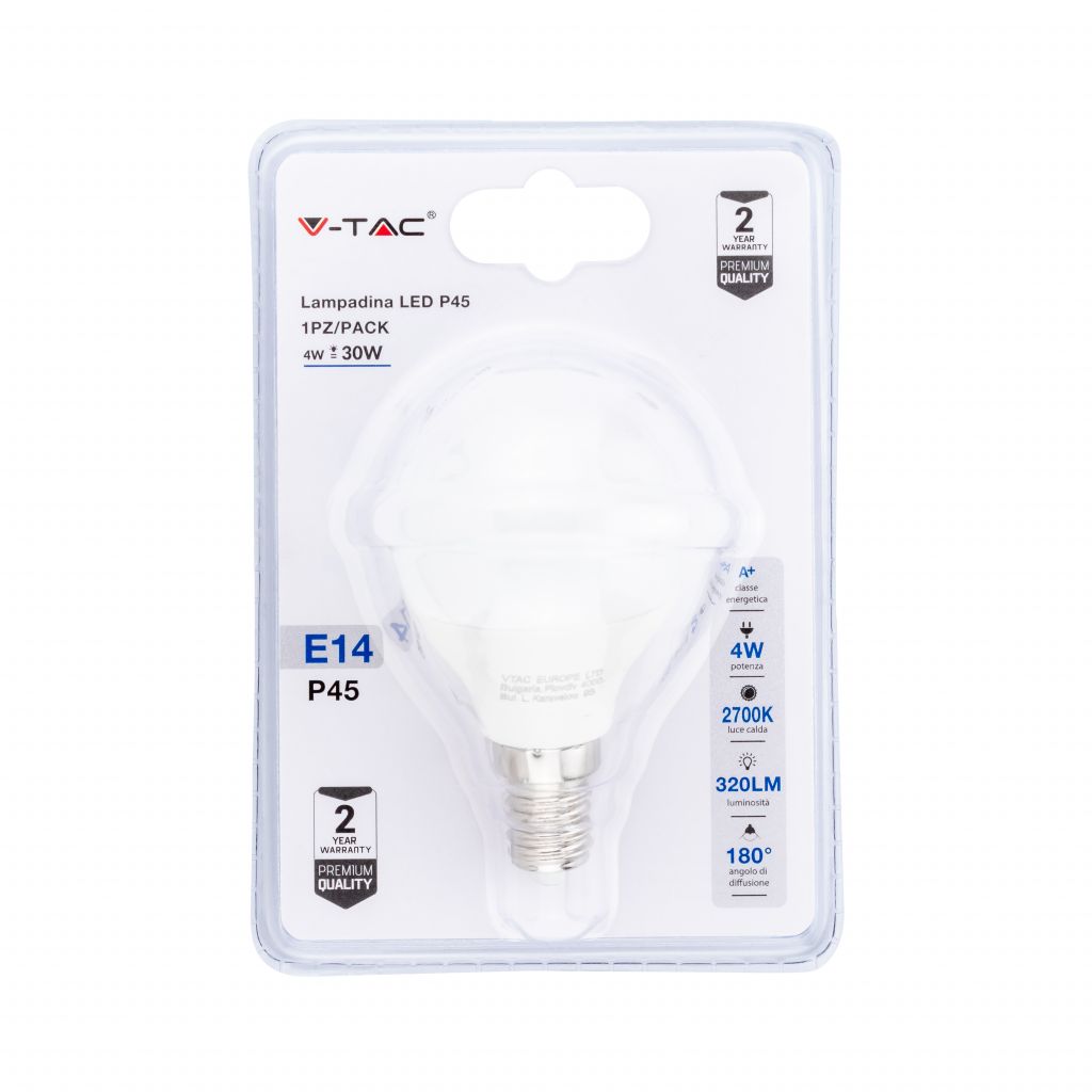 ¬[VZ14738] BOMBILLA LED 4W E14 P45 (BLISTER 1 PIEZA) 2700K
