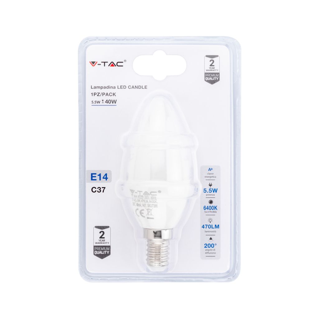 ¬[VZ14772] BOMBILLA LED E14 5W VELA (BLISTER 1 PIEZA) 6400K