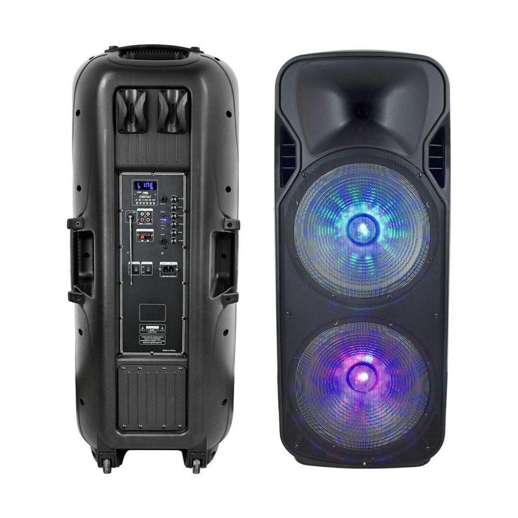 ¬[VZ15466] ALTAVOZ PORTÁTIL RECARGABLE 150W WIRELESS + MICRÓFONOS MANDO RF RGB 2*15 PULGADAS