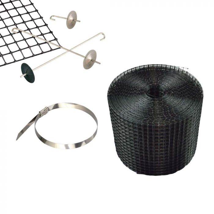 ¬[VZ20738] ALAMBRE DE HIERRO RECUBIERTO DE PVC DE MALLA NEGRA CON GANCHO DE ACERO INOXIDABLE Y KIT DE CORREAS DE ACERO INOXIDABLE