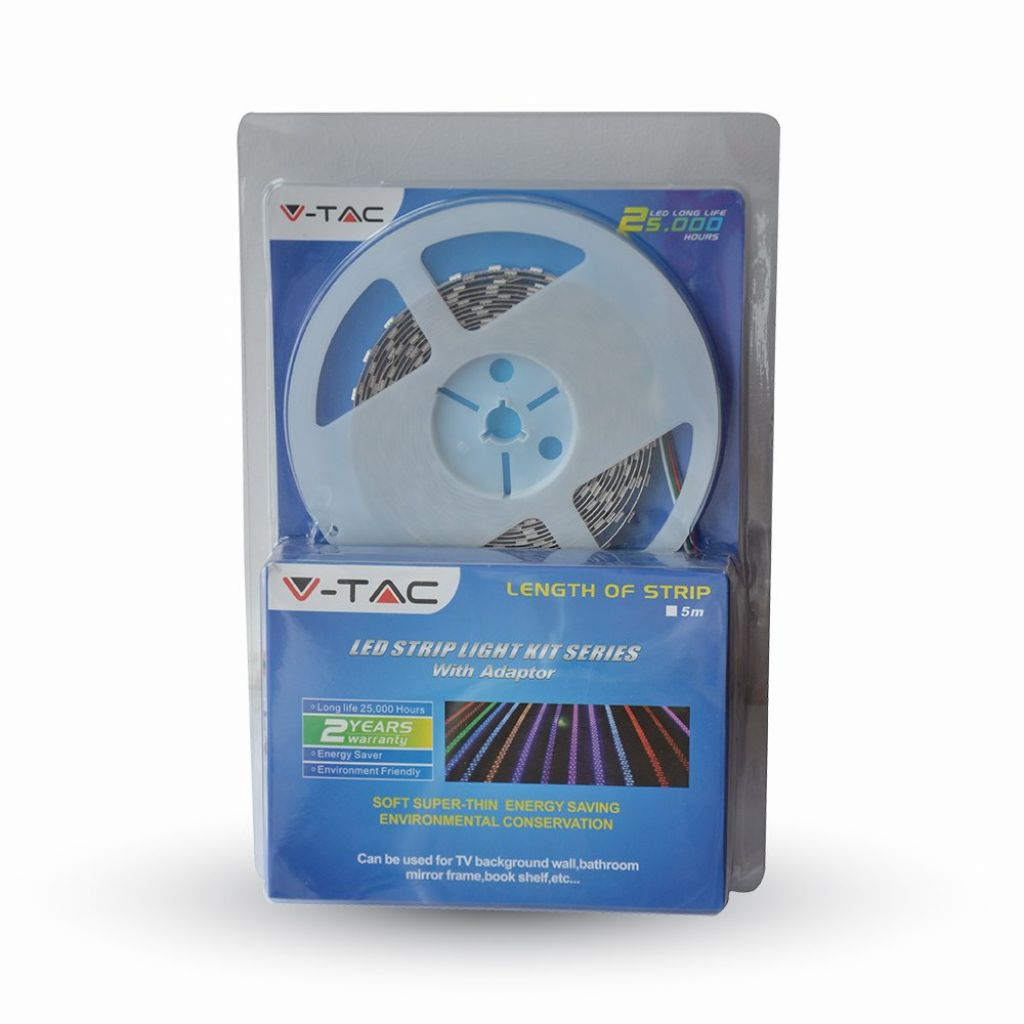 ¬[VZ424700] TIRA LED V-TAC 12V DC 4W SMD5050 30LED/M 500LM/M PCB 10MM CRI>80 IP20 RGB (Rollo de 5 metros)