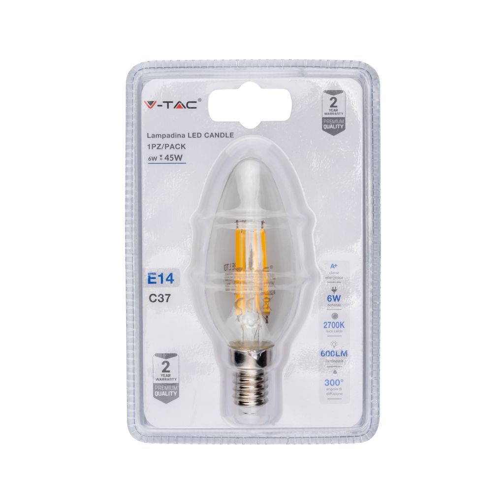 ¬[VZ5648] BOMBILLA LED 6W E14 FILAMENTO VELA 3000K