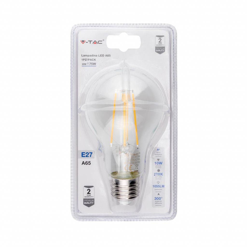 ¬[VZ5660] BOMBILLA LED E27 10W A65 FILAMENTO 2700K