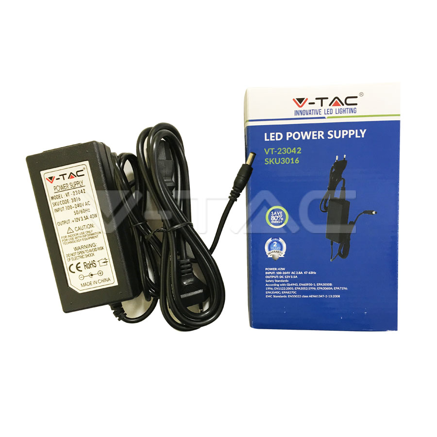 ¬[VZ6032] FUENTE DE ALIMENTACIÓN COMPACTA V-TAC 12V 42W 3.5A IP20