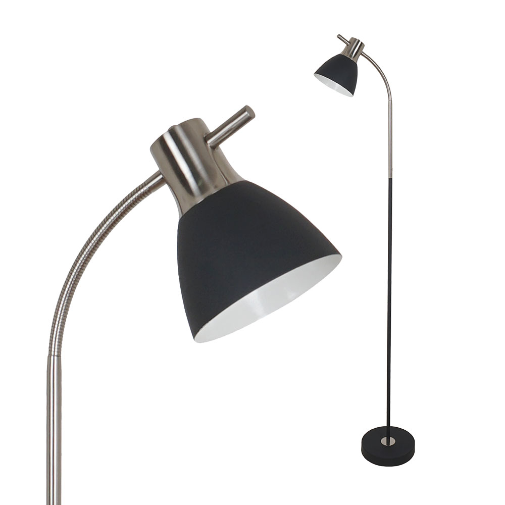¬[VZ7406] LÁMPARA DE PIE E27 60W NEGRO + NÍQUEL SATINADO