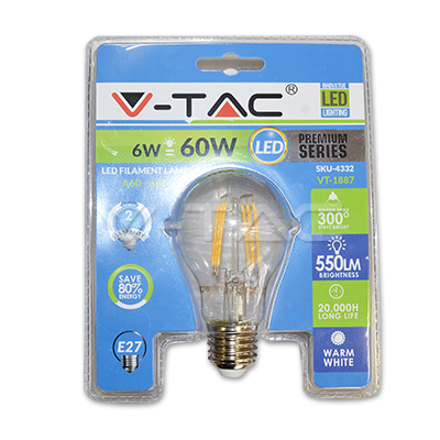 ¬[VZ8664] BOMBILLA LED 6W FILAMENTO E27 A60 2700K