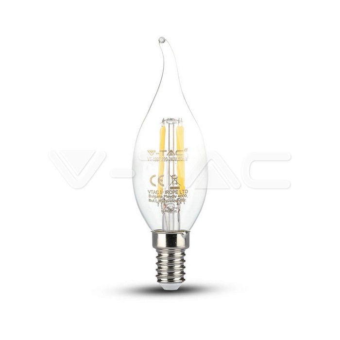 ¬[VZ8732] BOMBILLA LED V-TAC E14 TIPO VELA LLAMA 4W FILAMENT 400LM 2700K