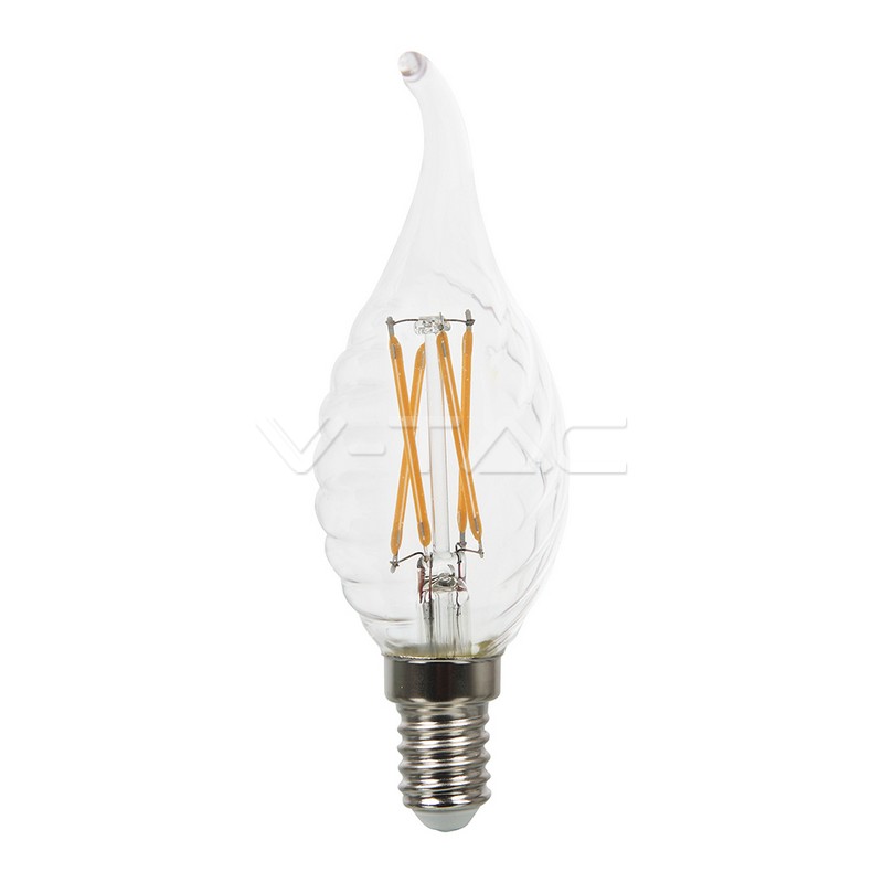 ¬[VZ87762] BOMBILLA LED V-TAC E14 TIPO VELA LLAMA 4W FILAMENT 350LM 2700K