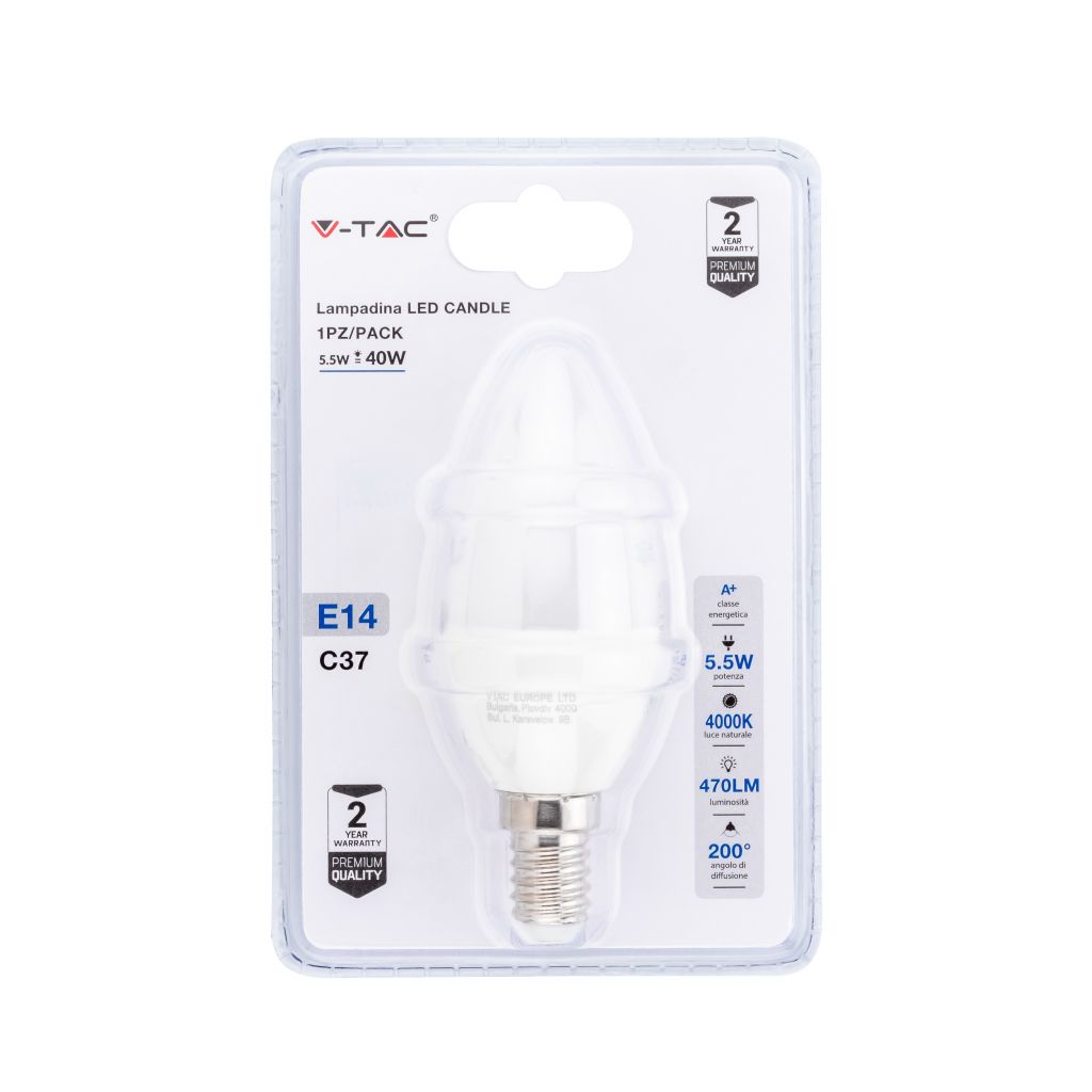 ¬[VZ14770] BOMBILLA LED E14 5W VELA (BLISTER 1 PIEZA) 4000K