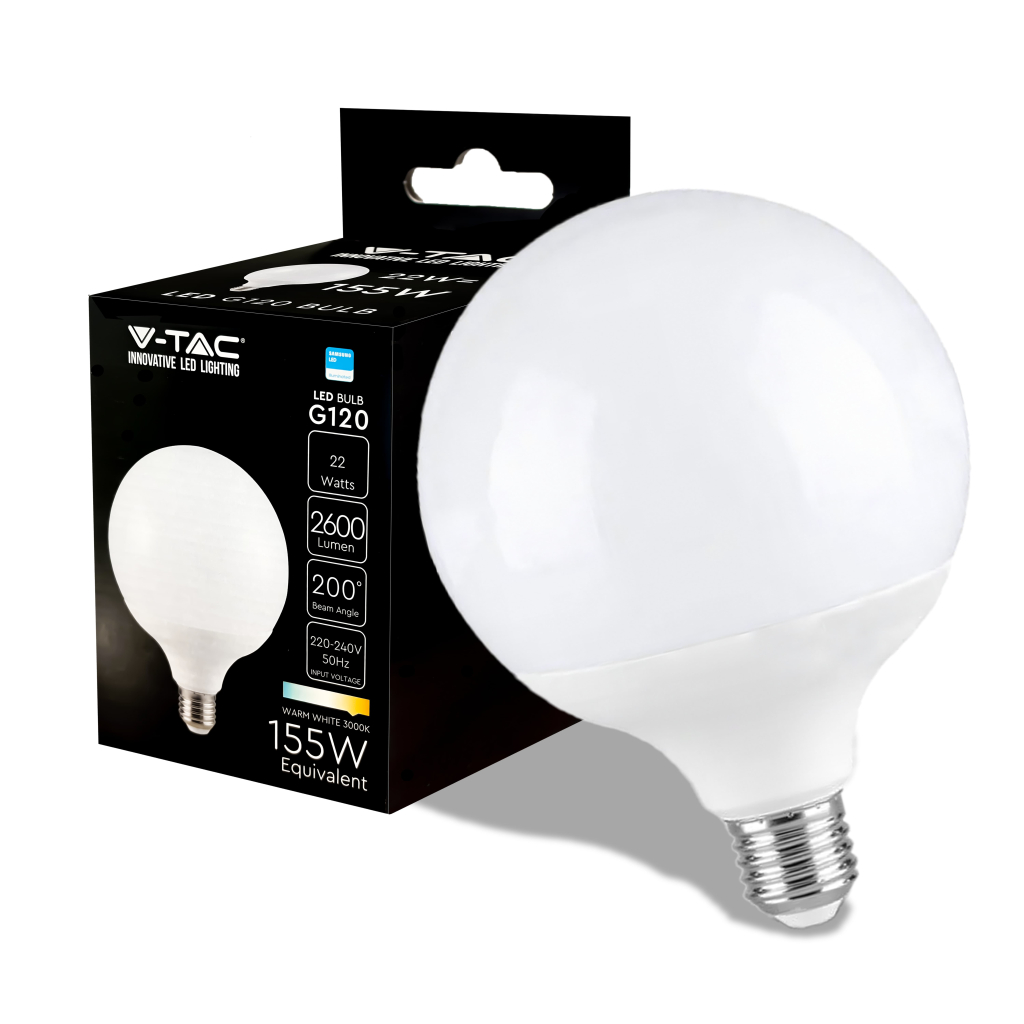 #[VZ4240042] BOMBILLA LED V-TAC E27 G120 22W CHIP SAMSUNG SMD 2600LM 200° 3000K