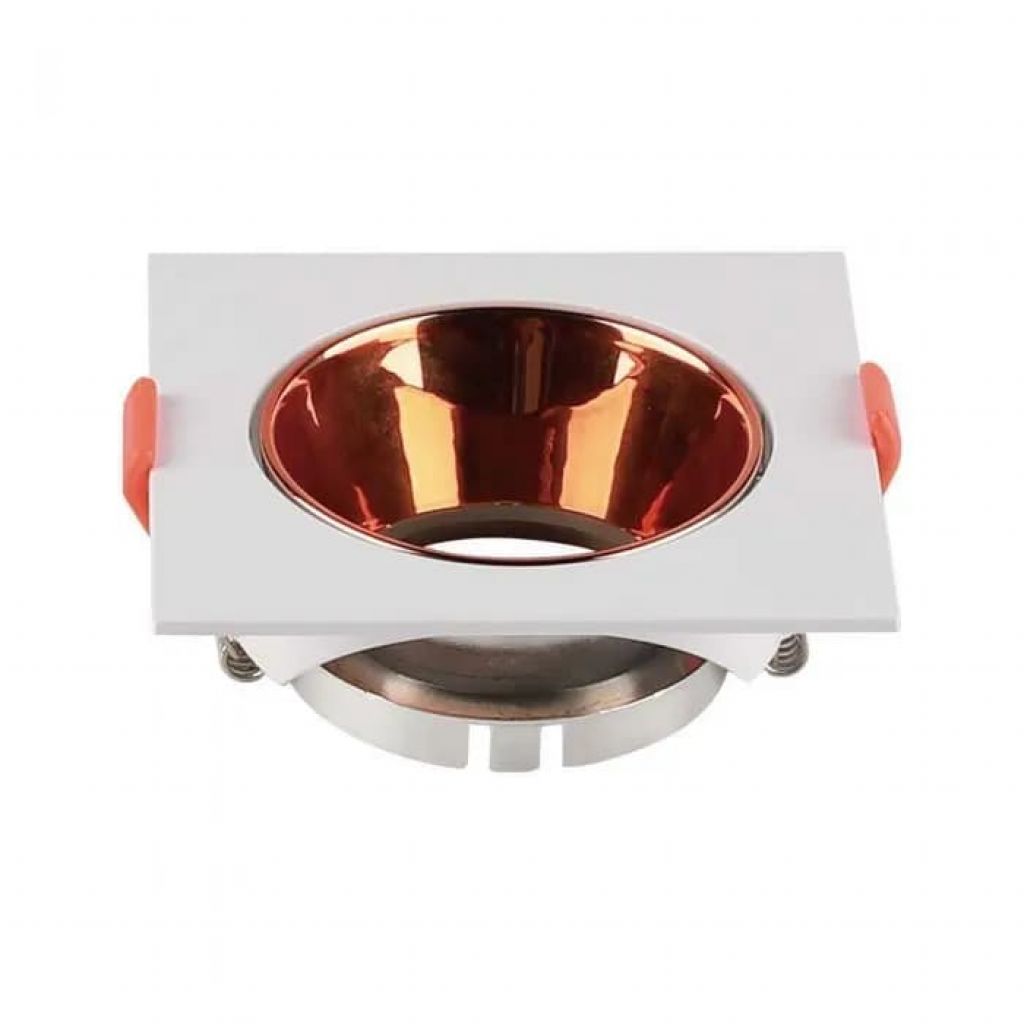 [VQ22666551] ARO PARA GU10 CUADRADO MARCO BLANCO + REFLECTOR DE ORO ROSADO