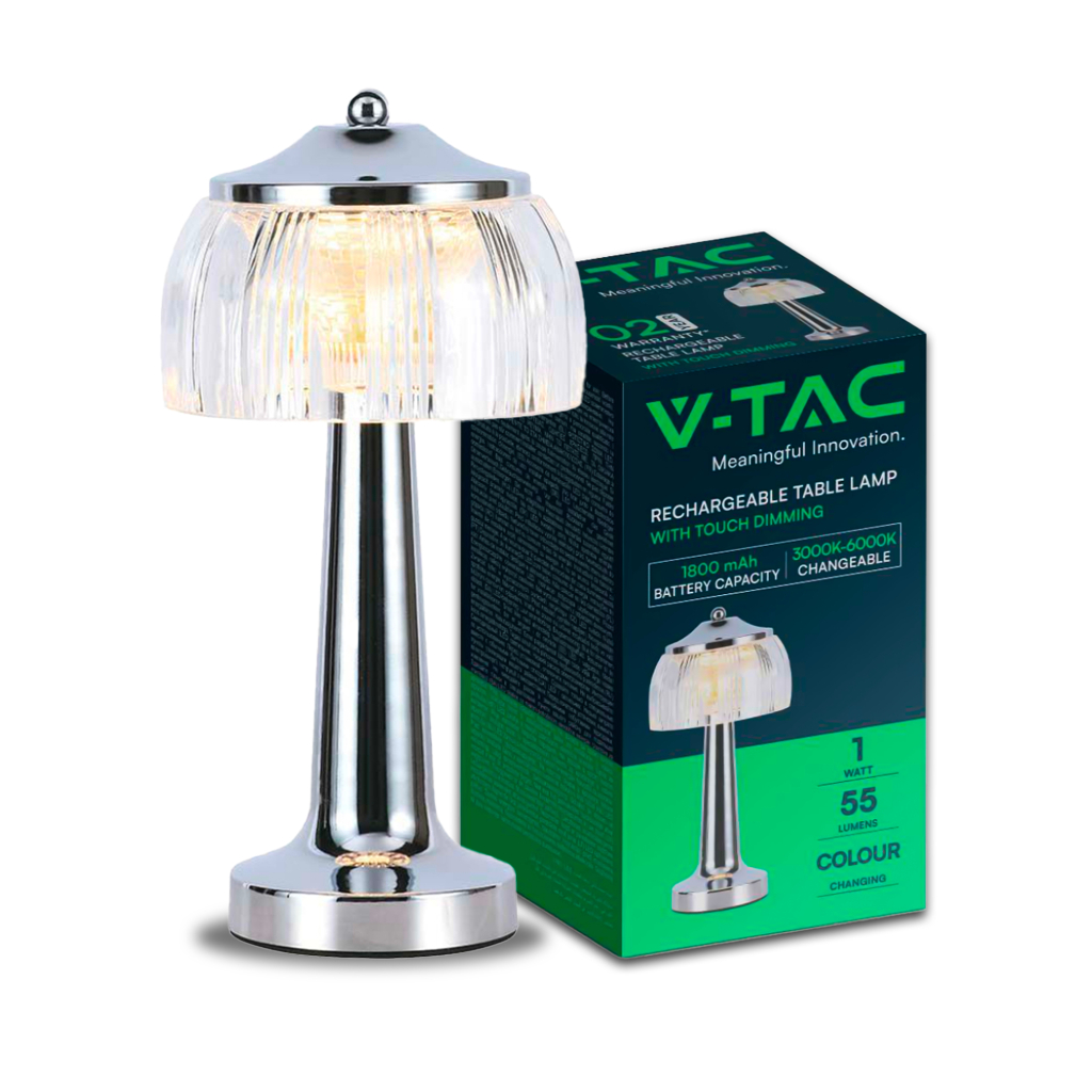 [VQ22679391] LÁMPARA DE SOBREMESA LED 1800MAH BATERÍA D: 13.5*26.5 CUERPO CROMADO CCT
