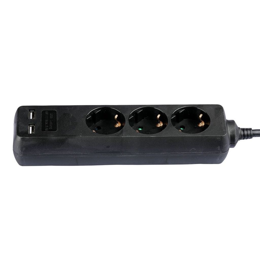 [VQ22687761] ENCHUFE 3 TOMAS CON 2 PUERTOS USB NEGRO CON CABLE 1.5M