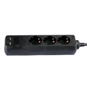 [VQ22687761] ENCHUFE 3 TOMAS CON 2 PUERTOS USB NEGRO CON CABLE 1.5M