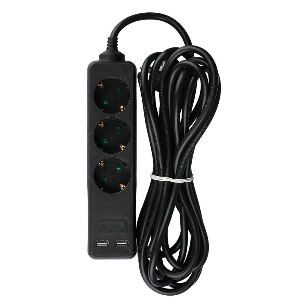 [VQ22687771] ENCHUFE 3 TOMAS CON 2 PUERTOS USB NEGRO CON CABLE 5M