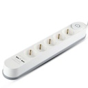 [VQ22688071] REGLETA BASE 5 ENCHUFES & 2 PUERTOS USB 3G 1.5MM X 3M COLOR BLANCO