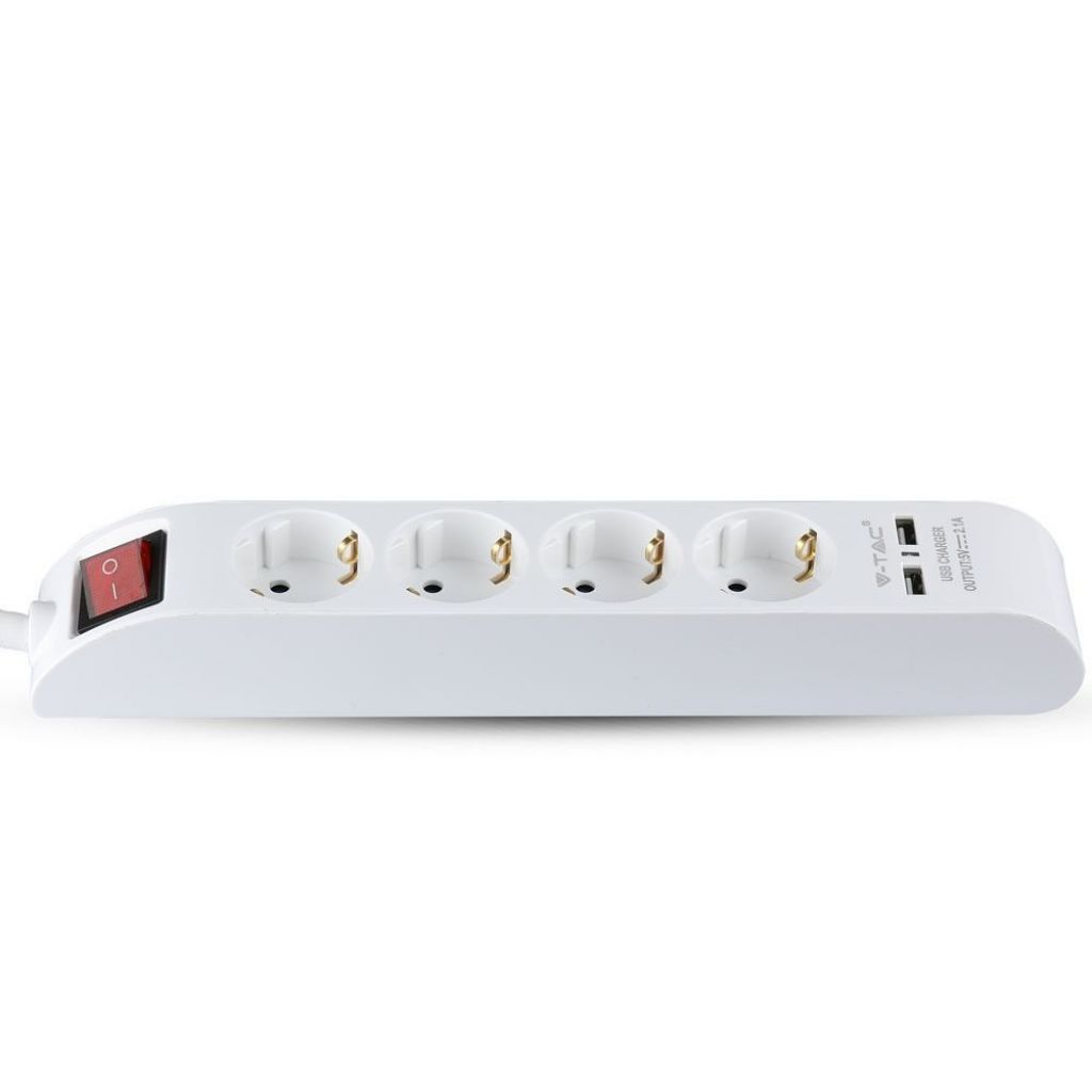 [VQ22688081] REGLETA BASE 4 ENCHUFES & 2 PUERTOS USB 3G 1.5MM X 1.4M COLOR BLANCO