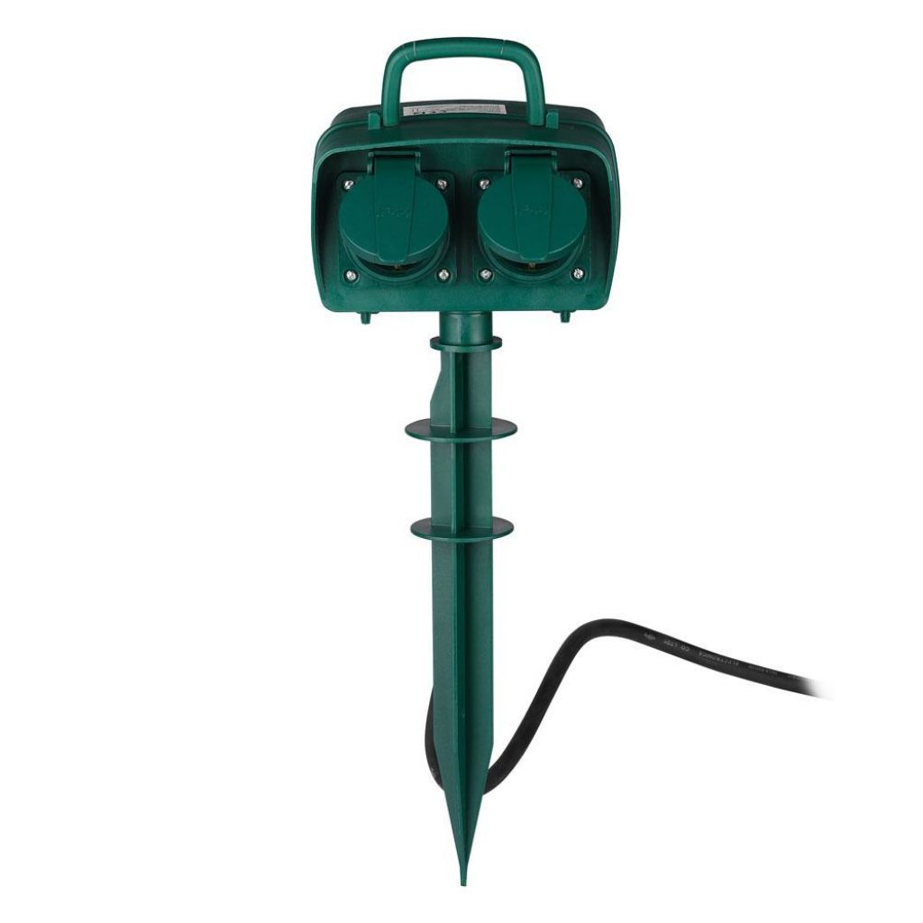 [VQ22688111] REGLETA CON PIQUETA DE JARDÍN 2 ENCHUFES 3G 1.5MM X 3M IP44 TEMPORIZADOR MECÁNICO VERDE