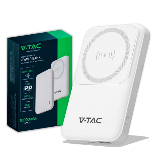 [23039] ¬[VZ46078] POWER BANK INALÁMBRICO MAGNÉTICO DE 10000MAH CON ANILLO DE METAL BLANCO