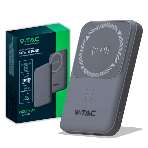 [23040] ¬[VZ46080] POWER BANK INALÁMBRICO MAGNÉTICO DE 10000 MAH CON ANILLO DE METAL GRIS