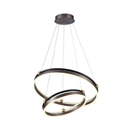 [23096] [VQ226230961] LÁMPARA DE TECHO LED COLGANTE 50W DOBLE ARO CUERPO CAFÉ 3000K
