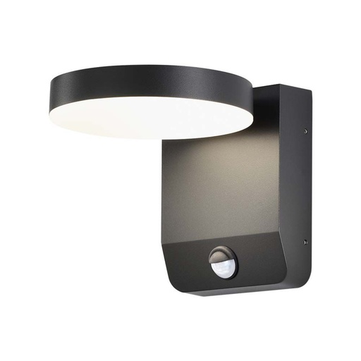 [2957] [VQ22629571] APLIQUE DE PARED LED 17W REDONDO CON SENSOR CUERPO NEGRO IP65 4000K