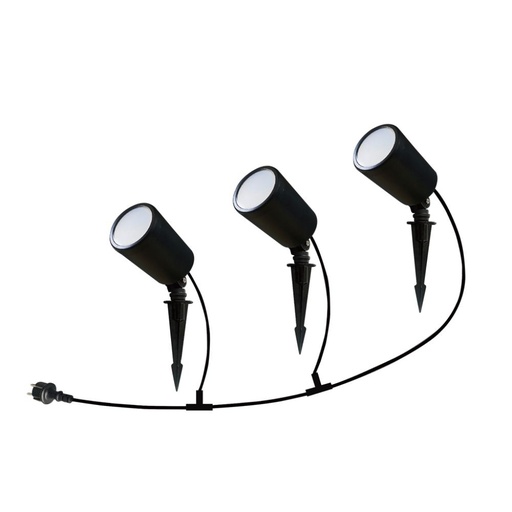 [3015] [VQ22630151] PIQUETA DE JARDÍN LED 5.2W X 3 UNID. CUERPO NEGRO IP65 RGB