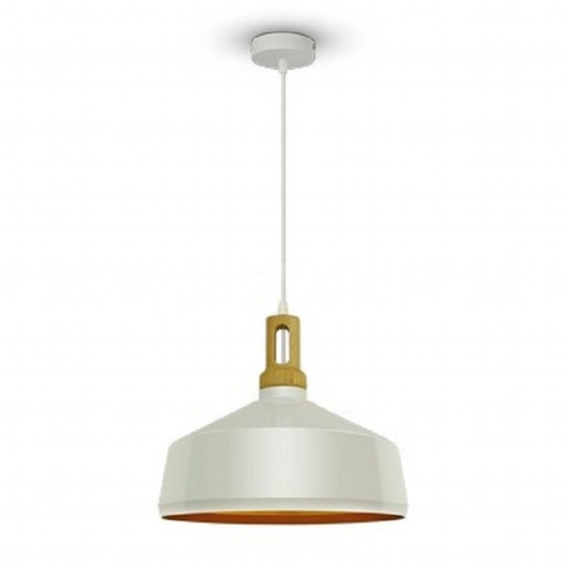 [3765] [VQ22637651] LÁMPARA DE TECHO CON SOPORTE COLGANTE MADERA METAL BLANCO E27 (BOMBILLA NO INCLUIDA)