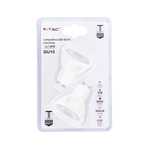 [7303] ¬[VZ14606] BOMBILLA LED GU10 6W 38º 2700K (BLISTER 2 PIEZAS)