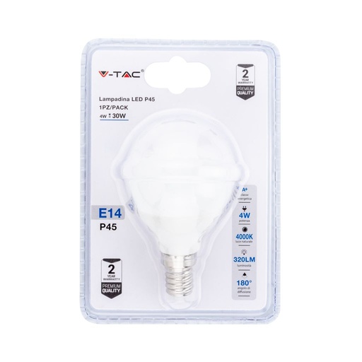 [7370] ¬[VZ14740] BOMBILLA LED 4W E14 P45 (BLISTER 1 PIEZA) 4000K