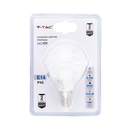 [7374] ¬[VZ14748] BOMBILLA LED E14 5 5W P45 (BLISTER 1 PIEZA) 6400K