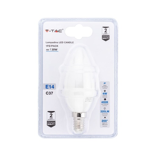 [7382] ¬[VZ14764] BOMBILLA LED 4W E14 VELA 4000K (BLISTER 1 PIEZA)